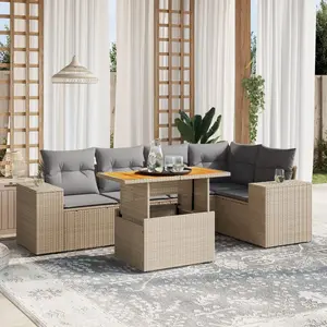 vidaXL Salon de jardin avec coussins 6 pcs beige résine tressée pas cher