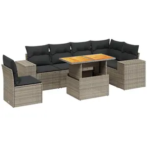 vidaXL Salon de jardin avec coussins 7 pcs gris résine tressée pas cher