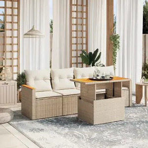 vidaXL Salon de jardin avec coussins 5 pcs beige résine tressée pas cher