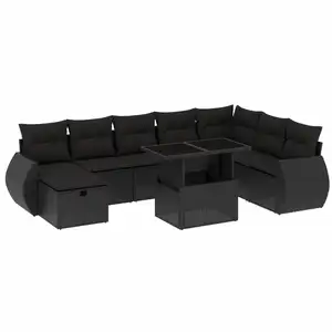 vidaXL Salon de jardin 9 pcs avec coussins noir résine tressée pas cher