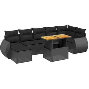 vidaXL Salon de jardin 8 pcs avec coussins noir résine tressée pas cher