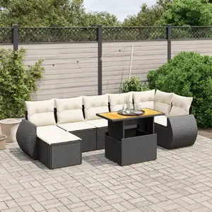 vidaXL Salon de jardin 8 pcs avec coussins noir résine tressée pas cher