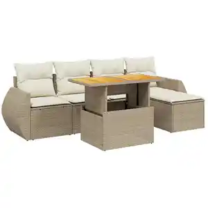 vidaXL Salon de jardin avec coussins 6 pcs beige résine tressée pas cher