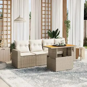 vidaXL Vidaxl Salon De Jardin Avec Coussins 5 Pcs Beige Résine Tressée pas cher
