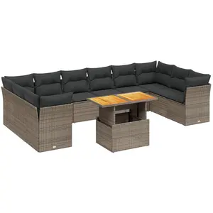 vidaXL Salon de jardin 11 pcs avec coussins gris résine tressée pas cher