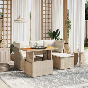 vidaXL Salon de jardin avec coussins 6 pcs beige résine tressée pas cher