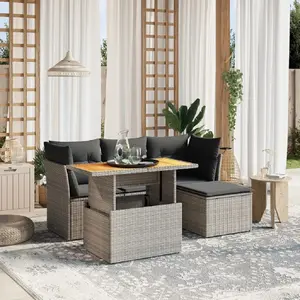 vidaXL Salon de jardin 6 pcs avec coussins gris résine tressée pas cher