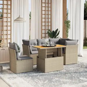 vidaXL Salon de jardin avec coussins 5 pcs beige résine tressée pas cher