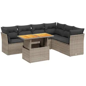 vidaXL Salon de jardin avec coussins 7 pcs gris résine tressée pas cher