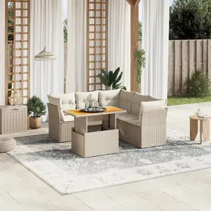vidaXL Salon de jardin avec coussins 5 pcs beige résine tressée pas cher