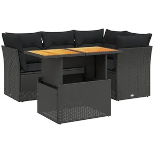 vidaXL Salon de jardin 5 pcs avec coussins noir résine tressée pas cher