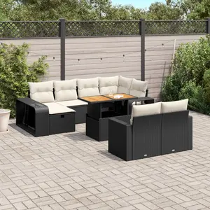 vidaXL Salon de jardin 11 pcs avec coussins noir résine tressée pas cher