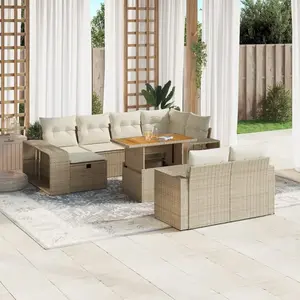 vidaXL Salon de jardin 11 pcs avec coussins beige résine tressée pas cher