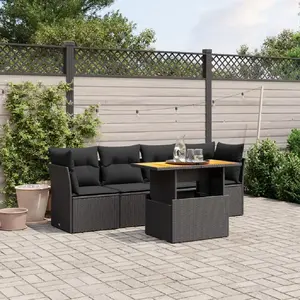 vidaXL Salon de jardin 5 pcs avec coussins noir résine tressée pas cher