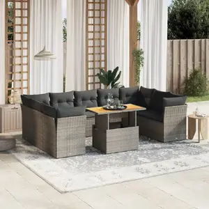 vidaXL Salon de jardin avec coussins 10 pcs gris résine tressée pas cher