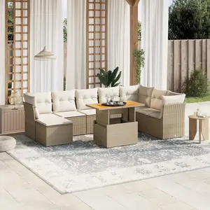 vidaXL Salon de jardin avec coussins 9 pcs beige résine tressée pas cher