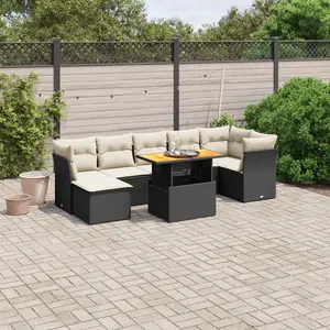 vidaXL Salon de jardin 8 pcs avec coussins noir résine tressée pas cher