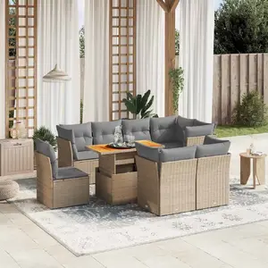 vidaXL Salon de jardin avec coussins 9 pcs beige résine tressée pas cher