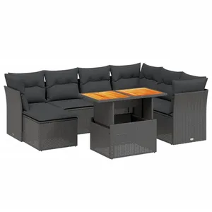 vidaXL Salon de jardin 8 pcs avec coussins noir résine tressée pas cher