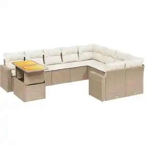 vidaXL Vidaxl Salon De Jardin Avec Coussins 10 Pcs Beige Résine Tressée pas cher