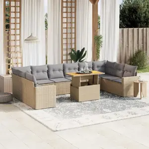 vidaXL Salon de jardin 11 pcs avec coussins beige résine tressée pas cher