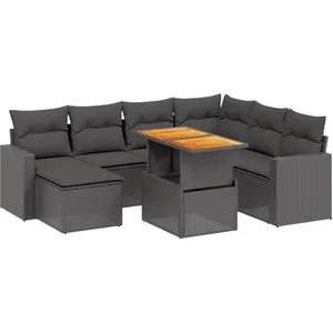 vidaXL Salon de jardin 8 pcs avec coussins noir résine tressée pas cher
