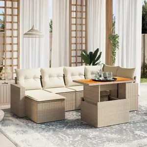 vidaXL Salon de jardin avec coussins 7 pcs beige résine tressée pas cher