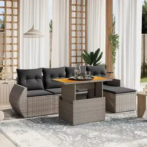 vidaXL Salon de jardin 6 pcs avec coussins gris résine tressée pas cher