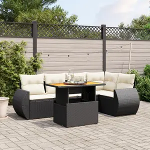 vidaXL Salon de jardin 6 pcs avec coussins noir résine tressée pas cher