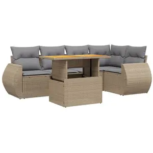 vidaXL Salon de jardin avec coussins 6 pcs beige résine tressée pas cher