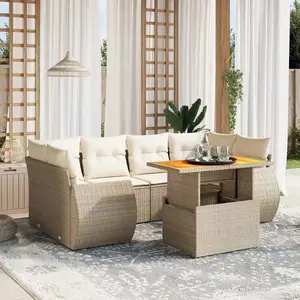 vidaXL Vidaxl Salon De Jardin Avec Coussins 7 Pcs Beige Résine Tressée pas cher