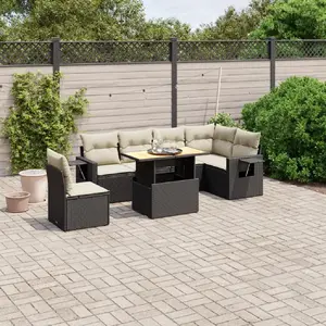 vidaXL Salon de jardin 7 pcs avec coussins noir résine tressée pas cher