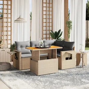 vidaXL Salon de jardin avec coussins 5 pcs beige résine tressée pas cher