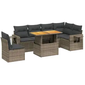 vidaXL Salon de jardin avec coussins 7 pcs gris résine tressée pas cher