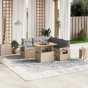 vidaXL Salon de jardin avec coussins 6 pcs beige résine tressée pas cher