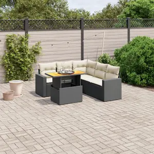 vidaXL Salon de jardin 6 pcs avec coussins noir résine tressée pas cher