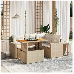 vidaXL Salon de jardin avec coussins 5 pcs beige résine tressée pas cher