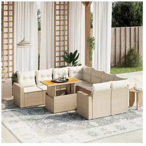 vidaXL Vidaxl Salon De Jardin Avec Coussins 9 Pcs Beige Résine Tressée pas cher