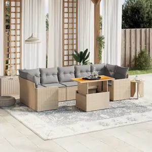 vidaXL Salon de jardin avec coussins 8 pcs beige résine tressée pas cher