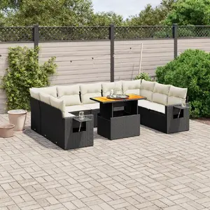 vidaXL Salon de jardin 10 pcs avec coussins noir résine tressée pas cher