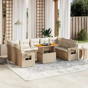 vidaXL Salon de jardin avec coussins 10 pcs beige résine tressée pas cher
