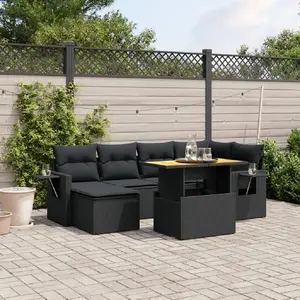 vidaXL Salon de jardin 7 pcs avec coussins noir résine tressée pas cher