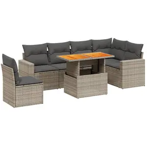 vidaXL Salon de jardin avec coussins 7 pcs gris résine tressée pas cher
