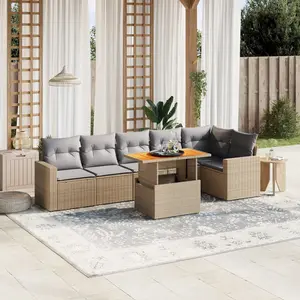 vidaXL Salon de jardin avec coussins 7 pcs beige résine tressée pas cher