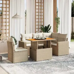 vidaXL Salon de jardin avec coussins 6 pcs beige résine tressée pas cher