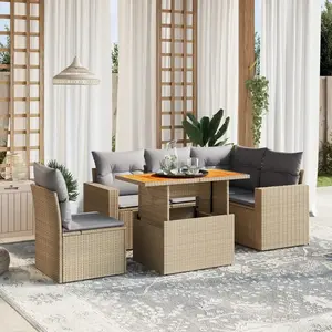 vidaXL Salon de jardin avec coussins 6 pcs beige résine tressée pas cher