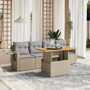vidaXL Salon de jardin avec coussins 5 pcs beige résine tressée pas cher
