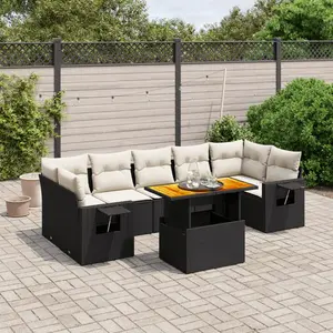 vidaXL Salon de jardin 8 pcs avec coussins noir résine tressée pas cher