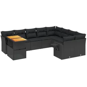 vidaXL Salon de jardin 10 pcs avec coussins noir résine tressée pas cher