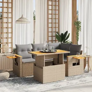 vidaXL Salon de jardin avec coussins 5 pcs beige résine tressée pas cher